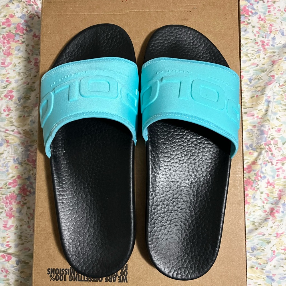 POLO Slides - Teal and Black - Like New - Size 11